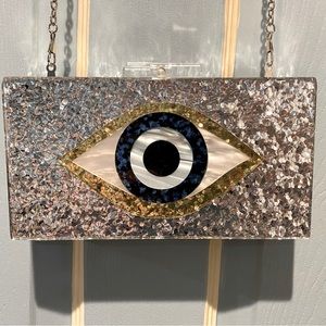 Lucite Evil Eye Clutch with removable chain strap